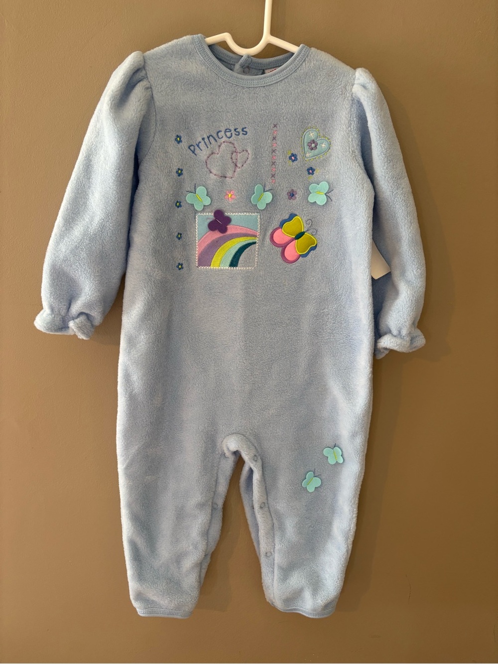 Vintage Y2K Okie Dokie 24M Romper Sleeper Blue Kidcore Princess Pastel Butterfly